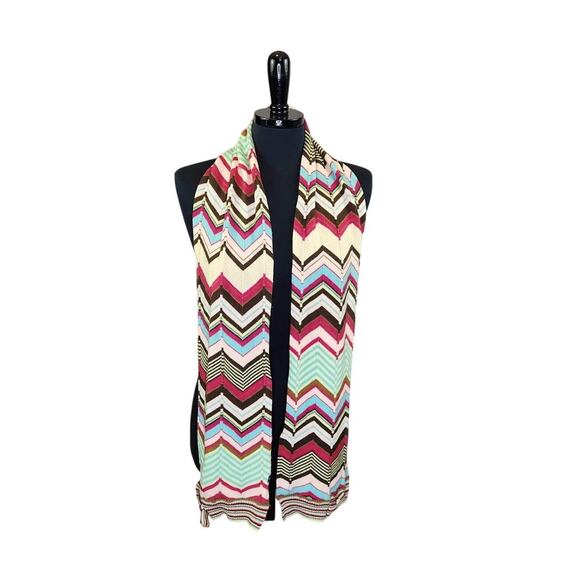 GAP Chevron Striped Scarf Multicolor Zigzag Bows Y2K Winter Blue Pink - Picture 2 of 4